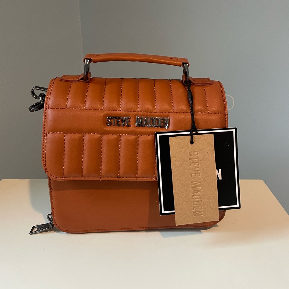 NWT STEVE MADDEN BSaul Quilted Top Handle Crossbody With 2 Straps in Whiskey